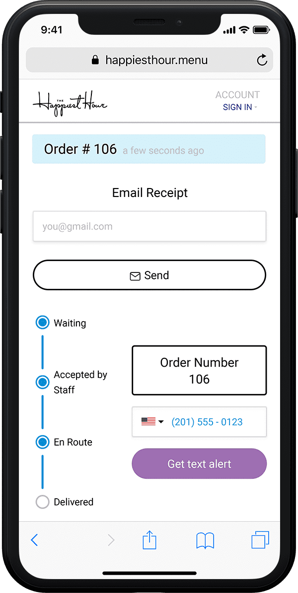 Rooam Order status screen inside an iPhone