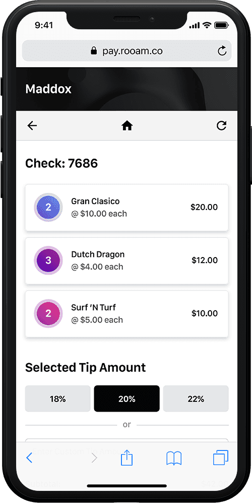 Rooam pay check with ordered items